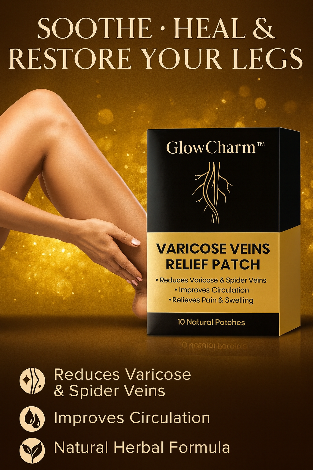 GlowCharm™ Varicose Veins Relief Patch – 12 PCS Natural Pain & Swelling Reducer
